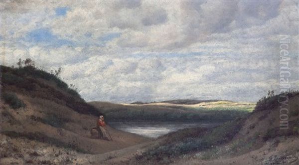 Vue De La Fagne Animee D'une Paysanne Reveuse Au Bord De L'eau - view 1