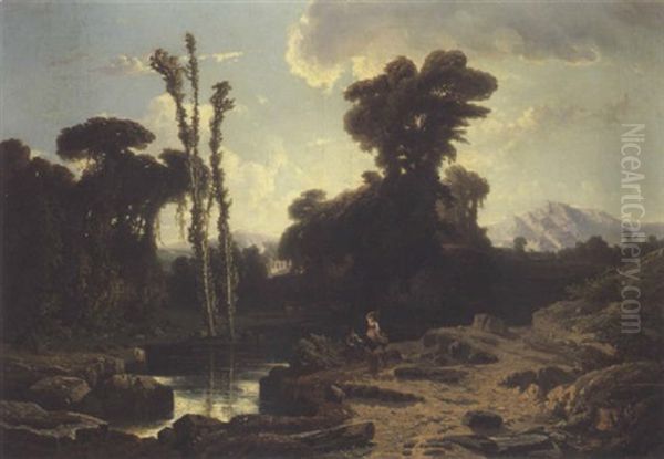 Figures Conversing Beside A River - view 1