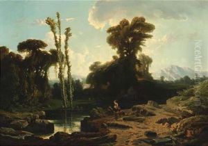 Sudlandische Landschaft Mit Hirtenpaar Am Ufer Eines Fluses Sudlandische Landschaft Mit Hirtenpaar Am Ufer Eines Fluses