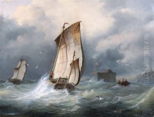 Sturmische See Mit Segelbooten by Alphonse Lamotte