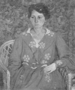 Bildnis Einer Frau Im Kleid Mit Blumen Und Vor Blumen by Karl Lamparski