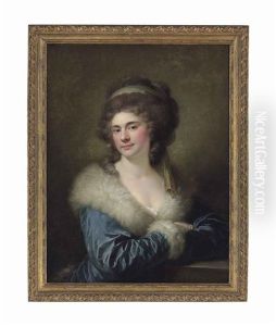 Portrait Of Countess Julia Potocka, Nee Lubomirska (1764-1794), Half-length, In A Blue Cloak With A White Fur Collar, Leaning On A Pedestal