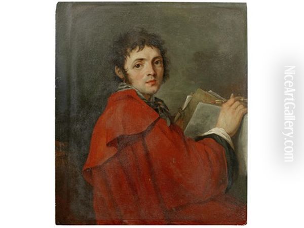 Portrait Of An Artist, Said To Be Vladimir Borovikovsky, Half-length, In A Red Coat, Holding A Folio Of Drawings - view 1