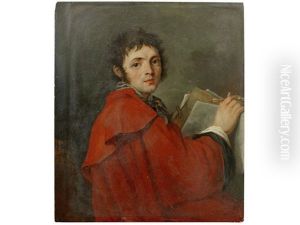 Portrait Of An Artist, Said To Be Vladimir Borovikovsky, Half-length, In A Red Coat, Holding A Folio Of Drawings