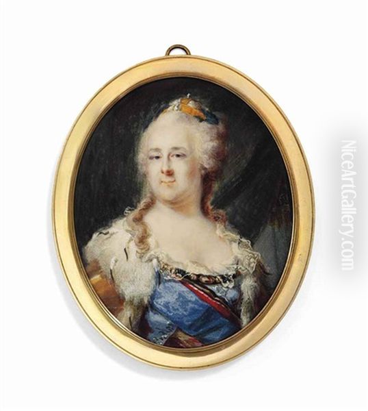 Catherine Ii (1729-1796), Empress Of Russia, Known As Catherine The Great, In Ermine-bordered Robes Over Blue Dress, Jewelled Chain And Tiara - view 1