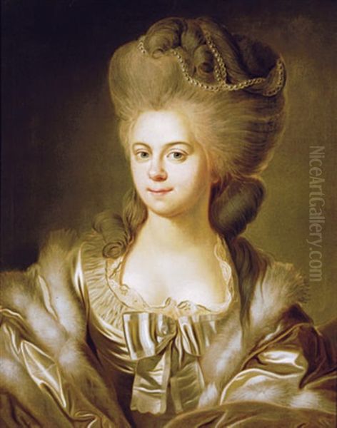 Portrait Of A Lady In A Silver Silk Dress - view 1