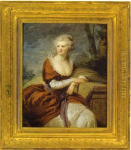 Bildnis Einer Dame In Rotem Kleid Mit Weisem Unterkleid Und Weisem Spitzendekollete by Johann Baptist Lampi the Elder