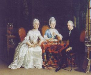 A Conchologist With Two Ladies, Seated At A Table In An Interior