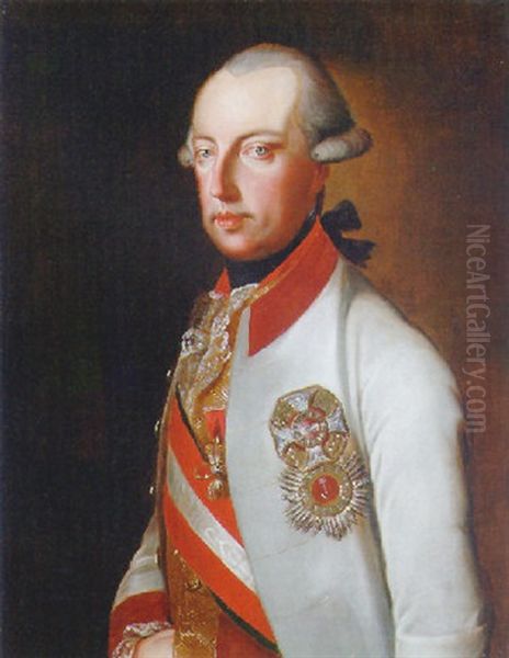 Portrait Of Emperor Joseph Ii Of Austria In A White Coat With A Red Collar by Johann Baptist Lampi the Elder