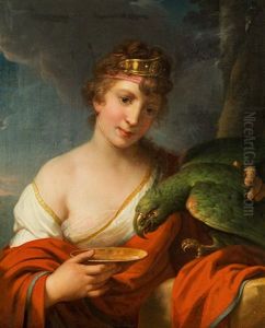 Young Girl With Parrot by Johann Baptist the Younger Lampi