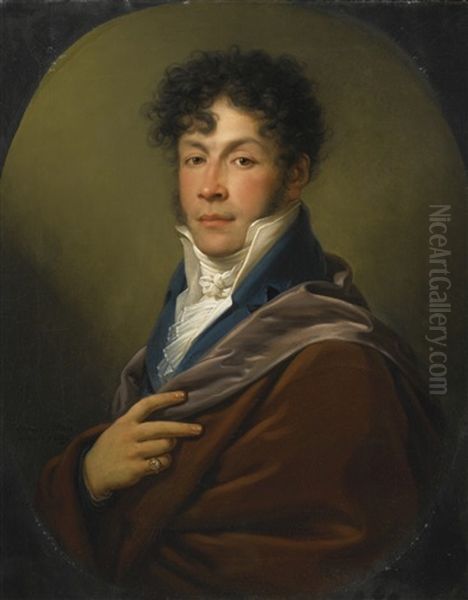 Portrait Of A Gentleman, Half Length, In A White Ruffled Shirt And Blue Jacket - view 1