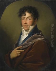 Portrait Of A Gentleman, Half Length, In A White Ruffled Shirt And Blue Jacket by Johann Baptist the Younger Lampi