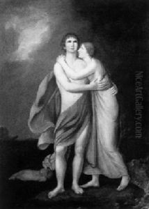 Mythologische Szene, Liebespaar In Sturmlandschaft by Johann Baptist the Younger Lampi