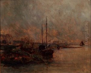 Le Port De Dordrecht by Pierre (Desire Eugene) Franc Lamy