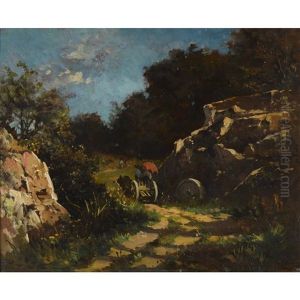 Wegpartie Mit Pferdegespann by Pierre (Desire Eugene) Franc Lamy