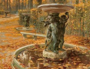Der Eng Gefasste Bildausschnitt Zeigt Eine Flucht Von Drei Wasserbassins Mit Skulpturalen Mittelstucken Unter Einem Schalenbecken Im Garten Von Versailles
