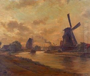 Moulins En Hollande by Pierre (Desire Eugene) Franc Lamy