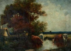 Teichlandschaft Mit Kuhen by Pierre (Desire Eugene) Franc Lamy
