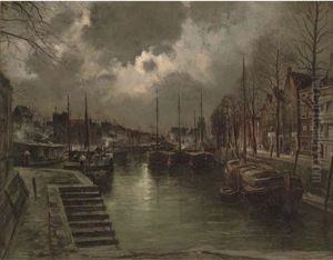 Dordrecht By Moonlight by Pierre (Desire Eugene) Franc Lamy
