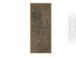 Landscape With Pine Trees And Figure by Lan Ying