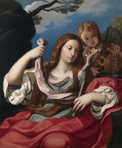 Die Busende Maria Magdalena Mit Einem Engel by Lodovico Lana