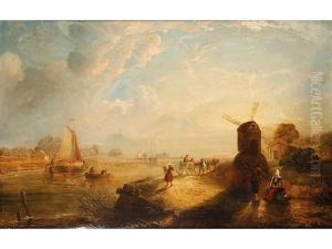 A Dutch Estuary Scene With Windmills by Richard Hume Lancaster