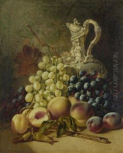 Still Life Of Fruit And Claret Jug by George Lance