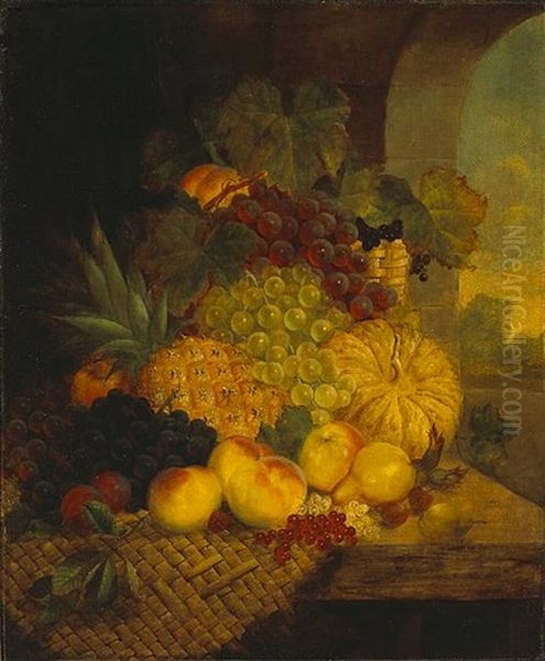 A Still Life With Grapes, Peaches, And A Pineapple With Other Fruit On A Table In An Alcove And A Landscape Beyond - view 1