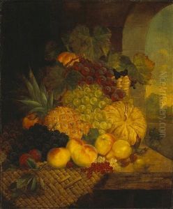 A Still Life With Grapes, Peaches, And A Pineapple With Other Fruit On A Table In An Alcove And A Landscape Beyond