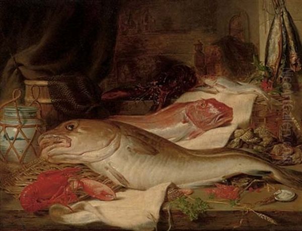 Still Life With Fish, Lobsters And Oysters, On A Ledge - view 1