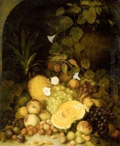 Still Life With Peaches, Plums, Strawberries And Tropical Fruits In An Architectural Niche