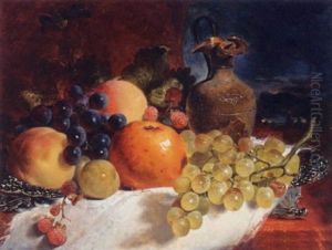 Still Life Of Fruit With A Ewer by George Lance
