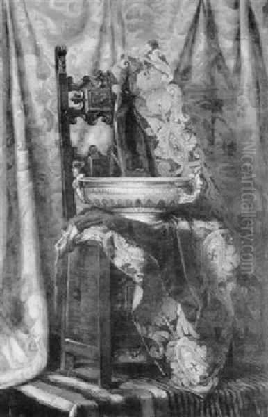 Still Life With A Silver Punch Bowl And Drape On Chair - view 1
