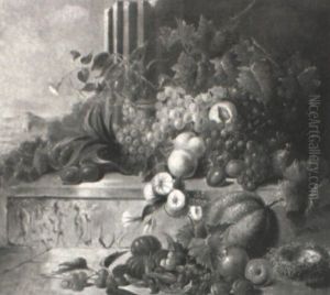 Still Life Of Fruit With A Gourd In A Classical Landscape