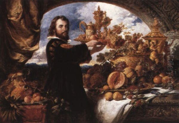 A Liveried Servant With Giftware And Fruit - view 1