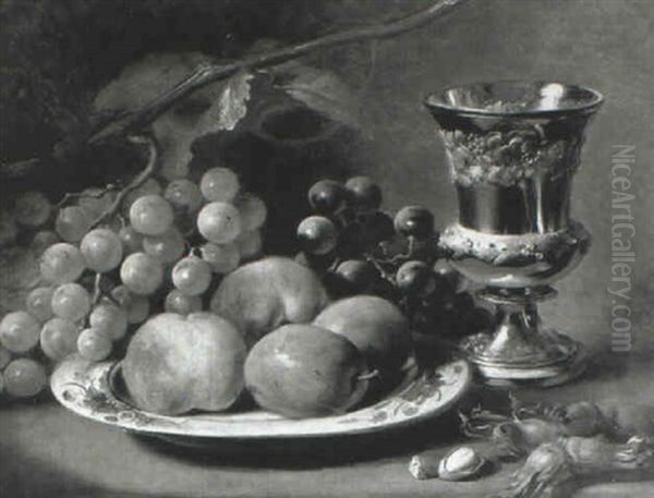 Still Life With Grapes, Peaches And Plums On A Delft Plate - view 1