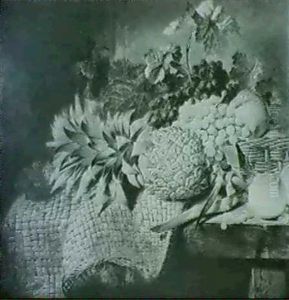 Still Life With Pineapples And Peaches, Also Grapes And Apples In A Basket On A Table by George Lance