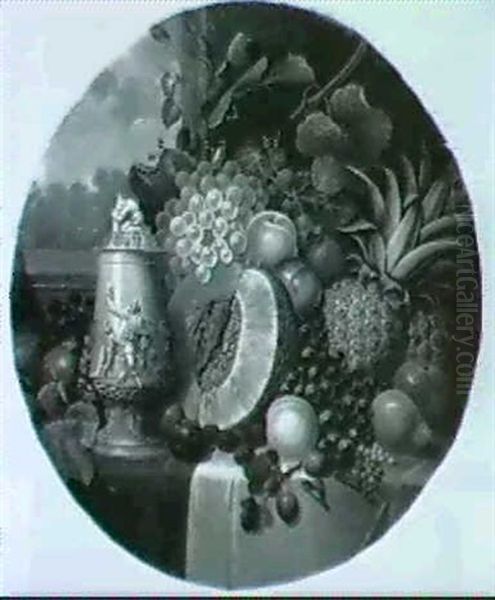 Still Life With Mixed Fruit And A Stein On A Draped Ledge - view 1