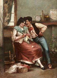 Turtelndes Paar In Der Guten Stube by Egisto Lancerotto