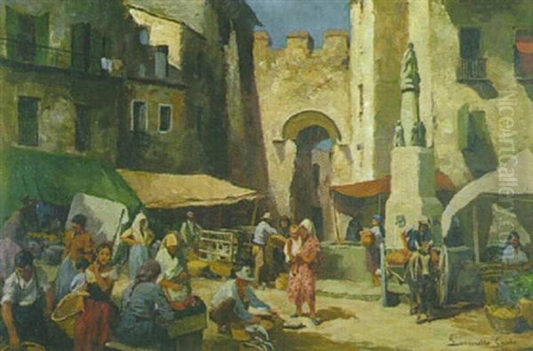 Markttreiben In Einem Alten, Italienischen Stadtchen - view 1