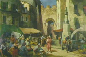 Markttreiben In Einem Alten, Italienischen Stadtchen