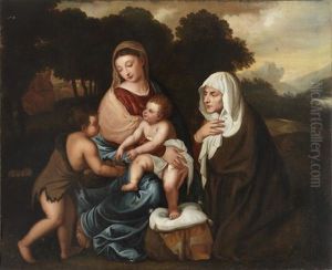 The Holy Family With Saint John The Baptist And Saint Elizabeth by Polidoro De Renzi
