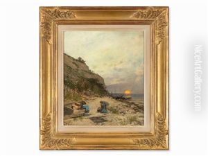 Coastal Scene At Moonrise by Ludwig Lanckow