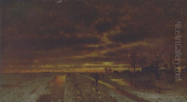 A Winter Landscape At Sunset - view 1
