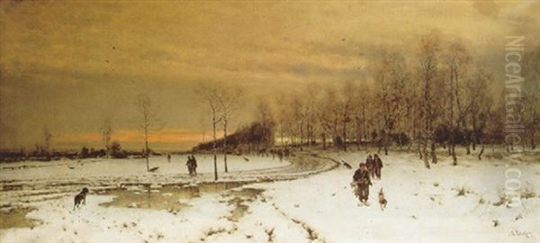 Jager In Weiter Abendlicher Winterlandschaft - view 1