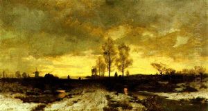 Figures In A Winter Landscape by Ludwig Lanckow
