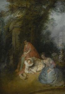 Pierrot With Three Women In A Park by Nicolas Lancret