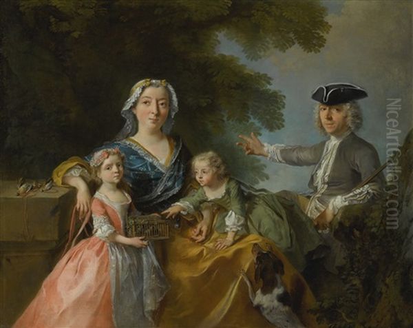 Portrait Of A Family, Traditionally Identified As Mr. And Mrs. Saint-martin With Their Two Children In A Landscape - view 1