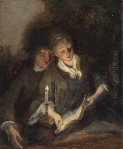 An Elegant Couple Singing By Candlelight ('the Duet') by Nicolas Lancret