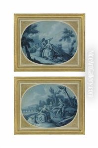 An Courting Couple, With Other Figures In A Wooded Landscape (+ A Piper Playing To Milkmaids In A Wooded Landscape - En Bleu; Pair) by Nicolas Lancret